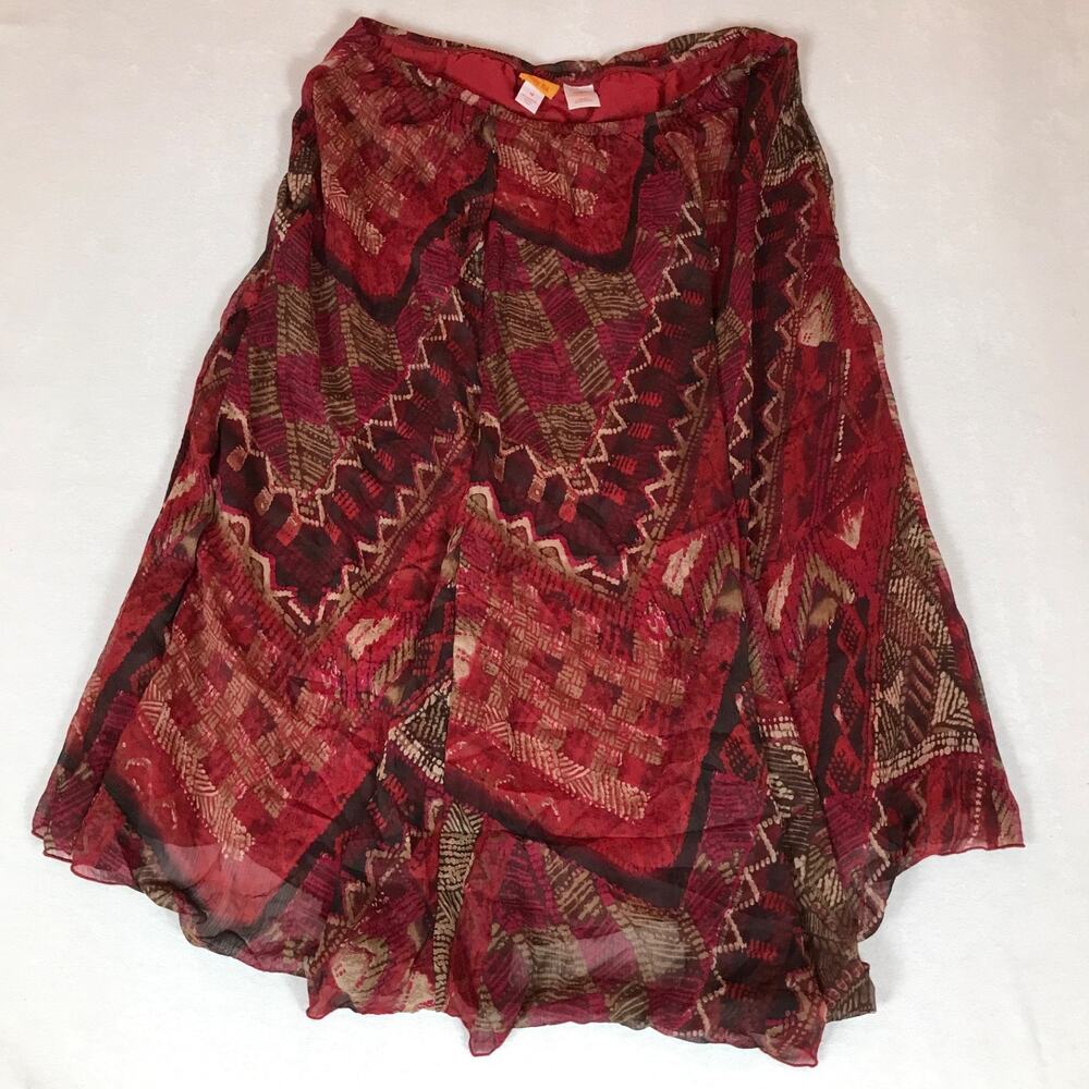 Ruby Rd Boho Peasant Gypsy Whimsigoth Tiered Flowy Elastic Waist Geometric Skirt